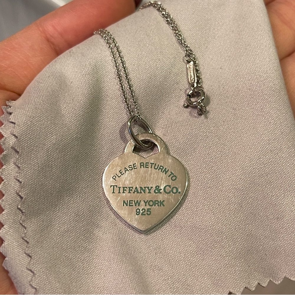 Tiffany & Co Please Return to Tiffany & Co Silver Heart Blue Enamel Letters